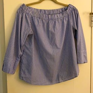Zara off shoulder blue & white pinstripe shirt